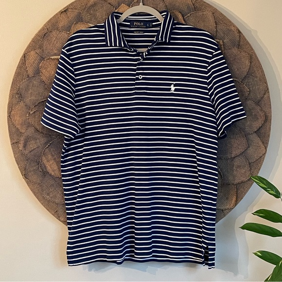 Ralph Lauren POLO RALPH LAUREN PIMA SOFT TOUCH short sleeve striped polo shirt men's XL size cotton blue type Vintage Second Hand